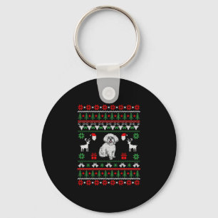 Bichon Frise Ugly Christmas Sweater Keychain