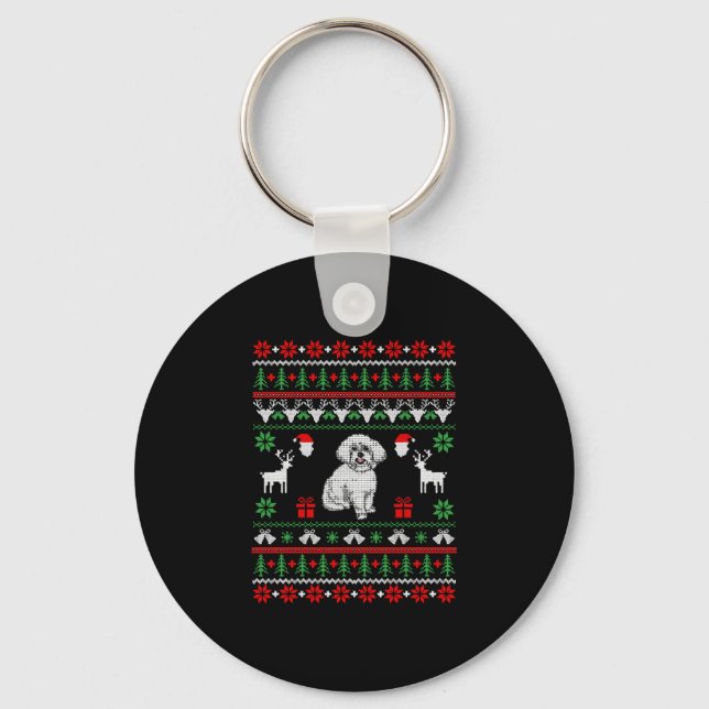 Bichon Frise Ugly Christmas Sweater Keychain (Front)