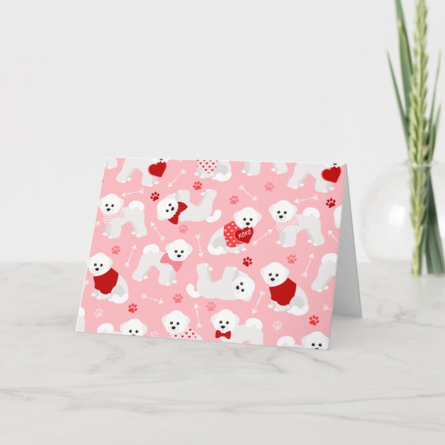 Bichon Frise Valentine Pattern Holiday Card (Front)