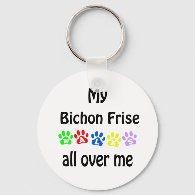 Bichon Frise Walks Design Keychain (Front)