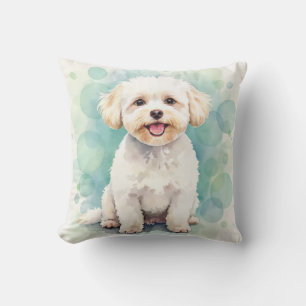 Bichon Frise Watercolor Bubble Pattern Art Throw Pillow