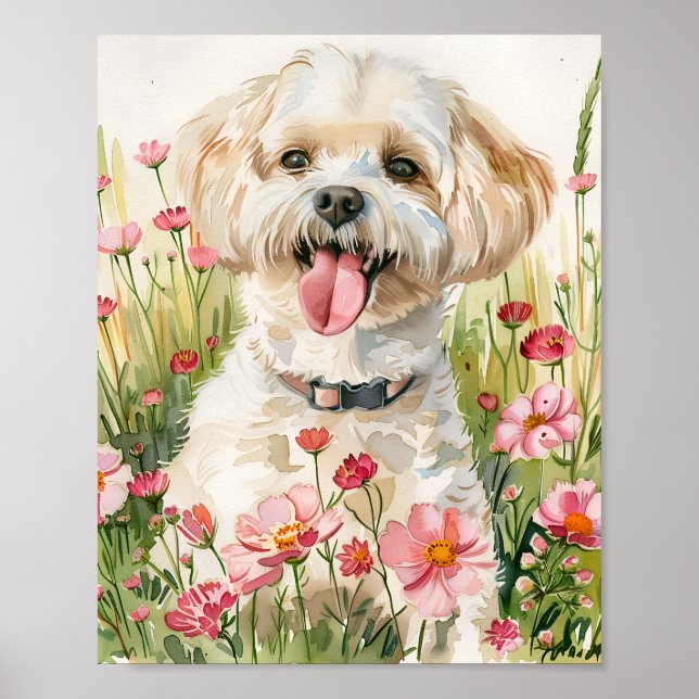 Bichon Frise Watercolor Dog Art Wall Poster (Front)
