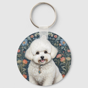 Bichon Frisé William Morris Inspired Floral Keychain