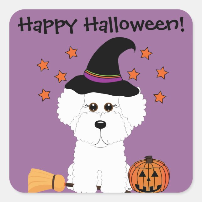 Bichon Frise Witch Customizable Halloween Stickers (Front)