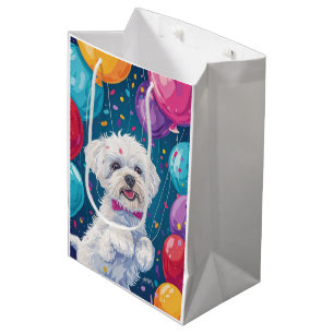 Bichon Frise with Balloons Medium Gift Bag