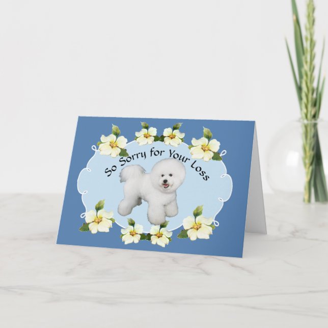 Bichon Frise with Blue Dogwood Sympathy Card (Front)