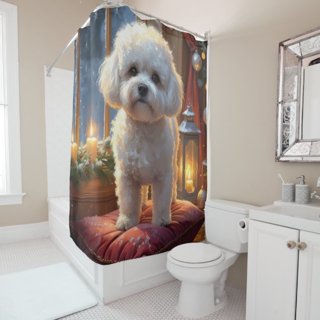 Bichon Frise With Christmas Lights Holiday (In Situ)