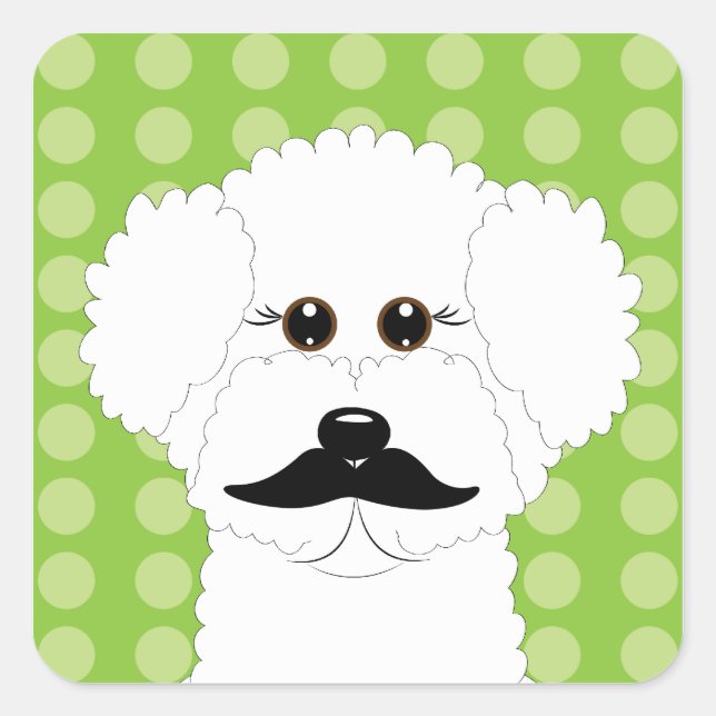 Bichon Frise with Moustache Square Sticker (Front)