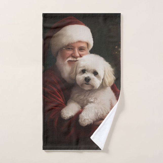 Bichon Frise with Santa Claus Festive Christmas  Bath Towel Set (Hand Towel)