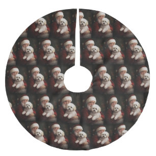 Bichon Frise with Santa Claus Festive Christmas  Brushed Polyester Tree Skirt