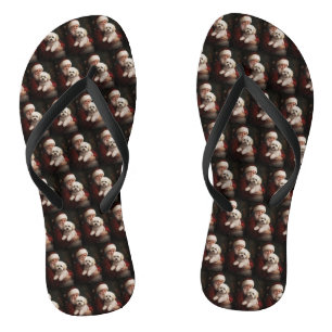 Bichon Frise with Santa Claus Festive Christmas  Flip Flops