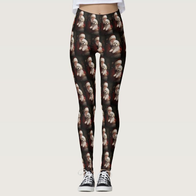 Bichon Frise with Santa Claus Festive Christmas  Leggings (Front)