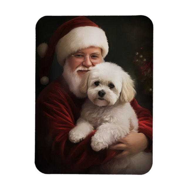 Bichon Frise with Santa Claus Festive Christmas  Magnet (Vertical)