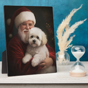 Bichon Frise with Santa Claus Festive Christmas Plaque