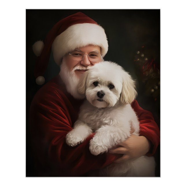 Bichon Frise with Santa Claus Festive Christmas  Poster (Front)