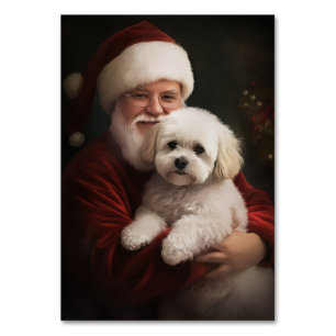 Bichon Frise with Santa Claus Festive Christmas Table Number