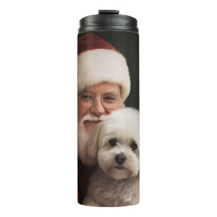 Bichon Frise with Santa Claus Festive Christmas Thermal Tumbler