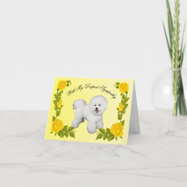 Bichon Frise with Yellow Roses, Sympathy, Pet Loss Card (Front)