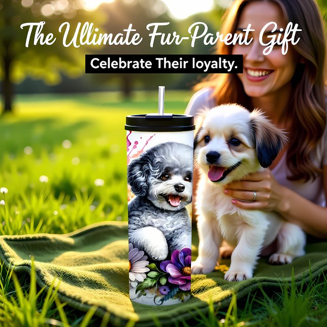 Bichon Frise's Colourful Floral Delight Thermal Tumbler (Creator Uploaded)