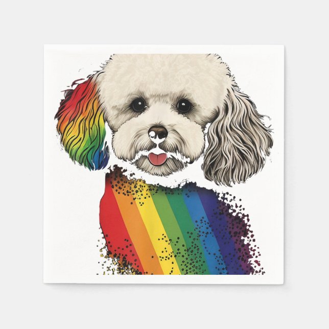 Bichon Gay Pride Dog LGBT Rainbow Flag on Bichon F Napkin (Front)