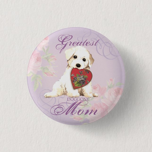 Bichon Heart Mom 1 Inch Round Button (Front)
