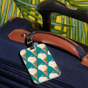 Bichon Ice Cream Pattern Teal Luggage Tag
