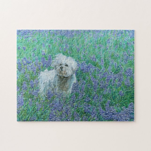 Bichon in Bluebonnets Jigsaw Puzzle (Horizontal)