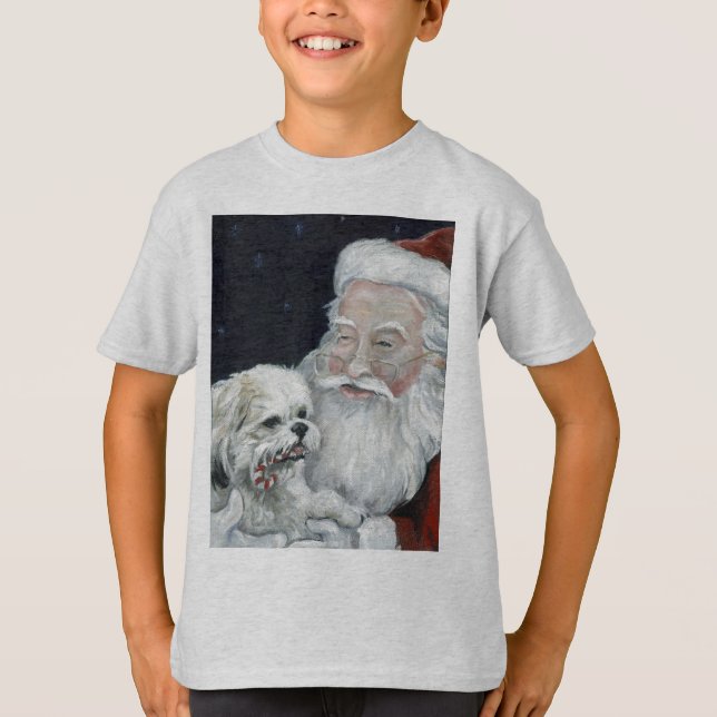 Bichon mélangé Shihtzu et T-shirt d'art de Noël de (Devant)