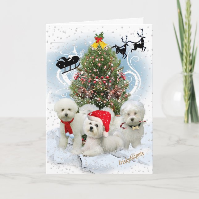 Bichon  Snowy Christmas Day Cards (Front)