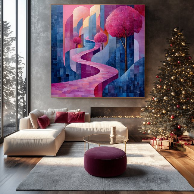 Bichromatic Pink and Blue Abstract Landscape Canvas Print (Creator Uploaded)