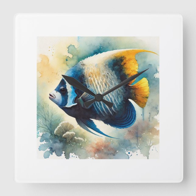Bicolor Angelfish 120924AREF103 - Watercolor Square Wall Clock (Front)