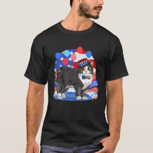 Bicolor Tuxedo Cat 4th of July American Flag T-Shirt
