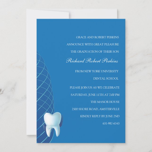 Bicuspid in Blue Dental School Graduation  Invitat Invitation (Front)