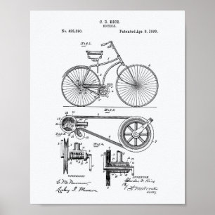 Bicycle 1890 Patent Art - White Paper Poster