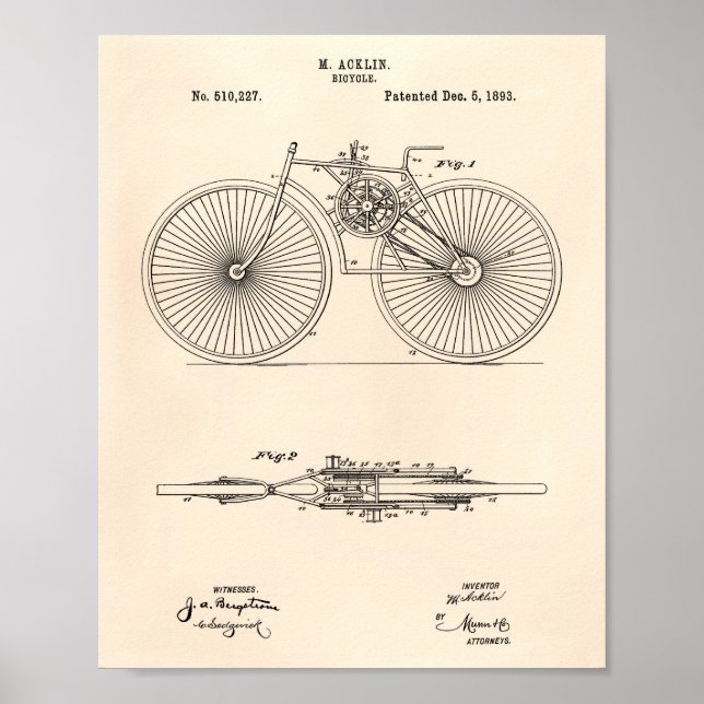 Bicycle 1893 Patent Art Old Peper Poster (Front)