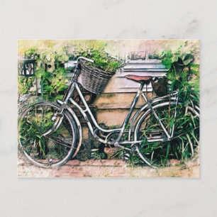 Bicycle and Basket in the Garden Postcard