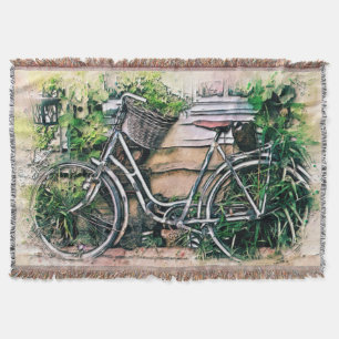 Bicycle and Basket in the Garden Throw Blanket