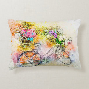 Bicycle and flowers  accent pillow