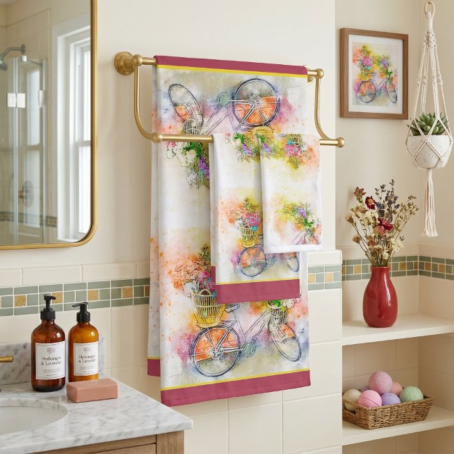 Bicycle and flowers  bath towel set (Creator Uploaded)
