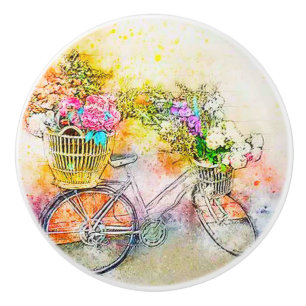 Bicycle and flowers ceramic knob