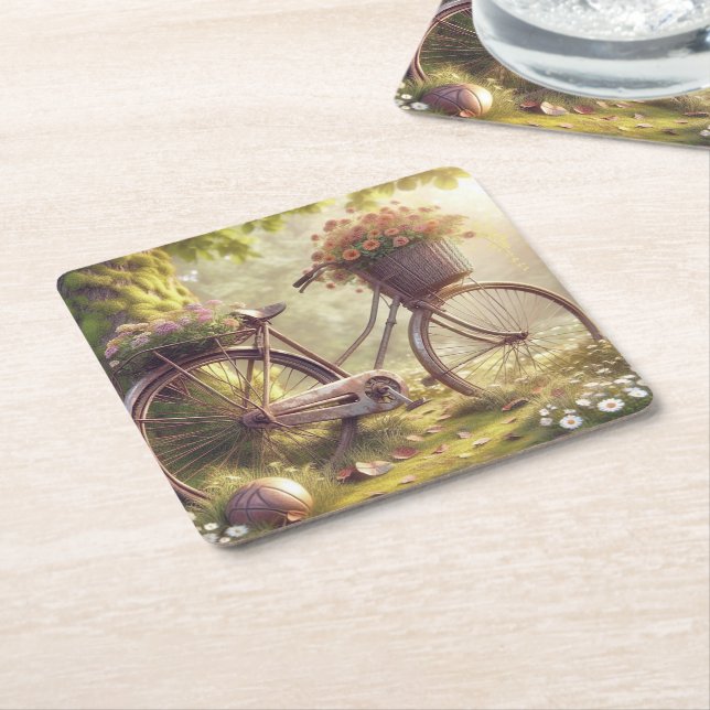 Bicycle and flowers custom Party Coasters set of 6 (Angled)