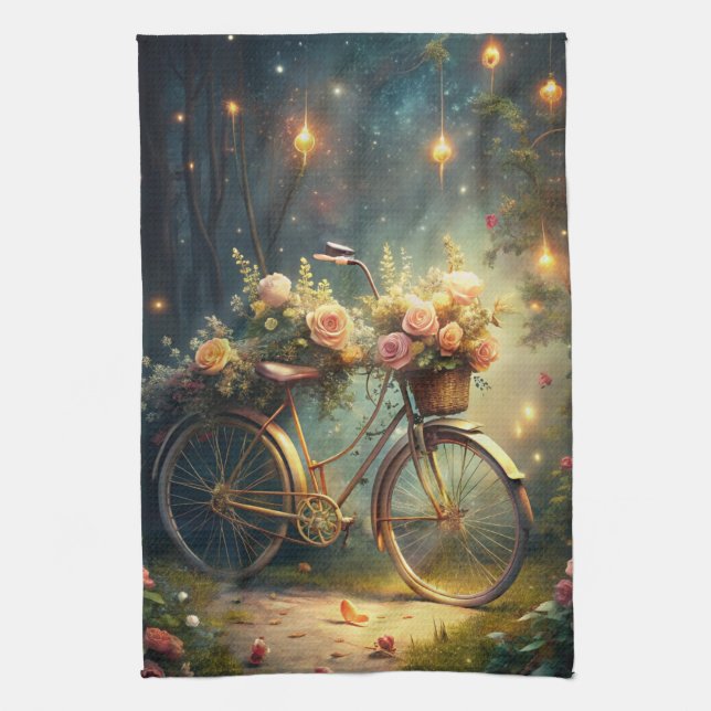 Bicycle and Flowers Kitchen Towel (Vertical)