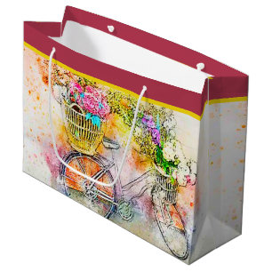 Bicycle and flowers large gift bag