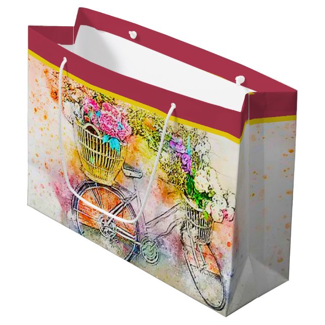 Bicycle and flowers  large gift bag (Front Angled)