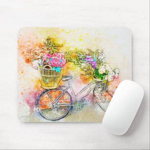 Bicycle and flowers mouse pad