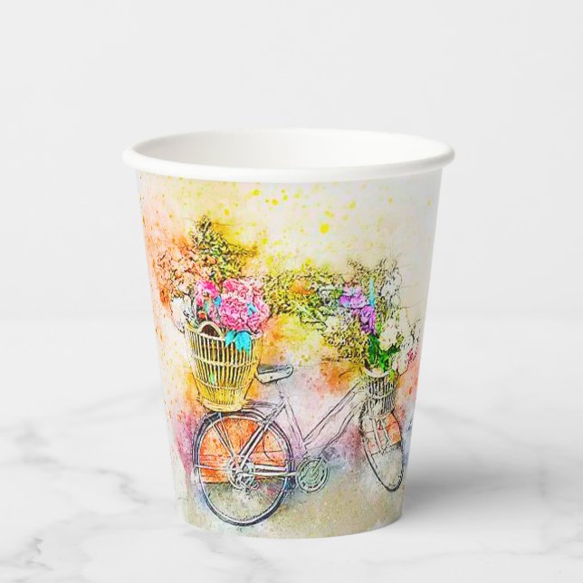 Bicycle and flowers personalized paper cups (Front)