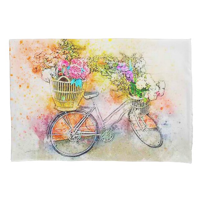 Bicycle and flowers  pillowcase (Front)