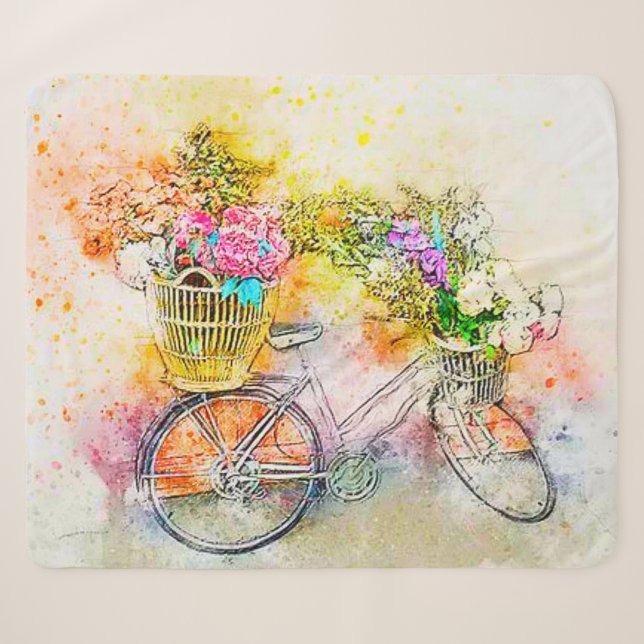 Bicycle and flowers  sherpa blanket (Front (Horizontal))