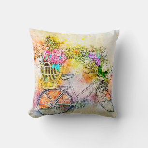 Bicycle and flowers  throw pillow