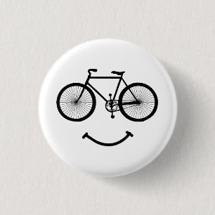 Bicycle and Smile T-Shirt Bicycling Tee Shirt Blac 1 Inch Round Button